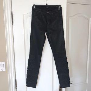 J Brand Mid Rise Skinny Coated Black Lace Jeans, Size 25 (Rare)